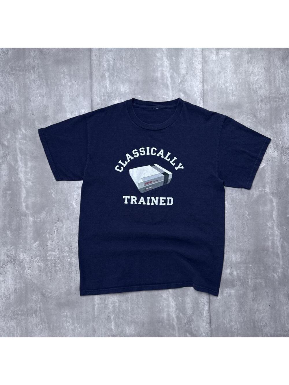 Y2K Nintendo 2004 Clasically Trained 00s Navy Blue t shirt